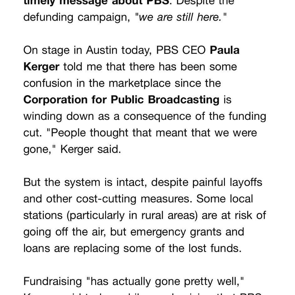 wow where in the world did folks get the idea that the existence of PBS was  dependent on federal funding