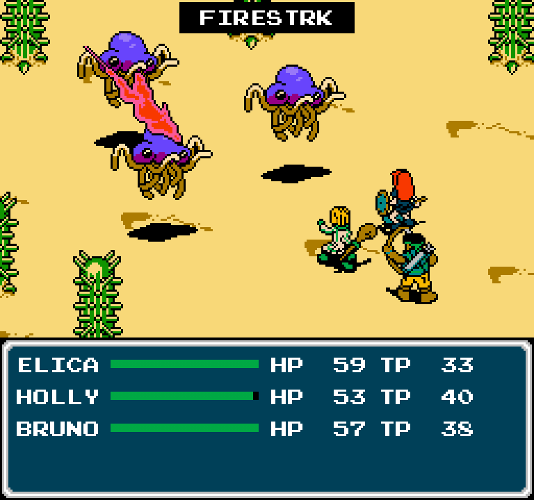 Today Im hosting #screenshotsaturday for RPG Beta Testers' Discord server!

A screenshot of fighting some Noodlers in the desert, new area of my game Legend of the Sceleris.

#indiedev #indiegame #gamedev #rpgmaker #retro #pixelart #RPG #LegendoftheSceleris