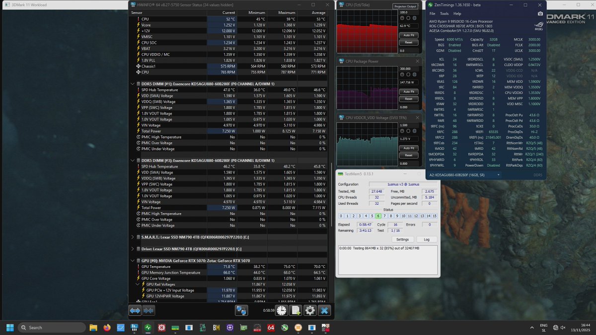 <a href="/Sheepinacart/">Hamish McGregor</a> My results for Air vs Water. x.com/Madness727/sta…
The RAM blocks are not the best for temperature and in normal conditions the RAM tops out around 49°C at 1.59VDD CL24.
That's IMPOSSIBLE with normal heatsinks
It's night and say difference.
With copper block it could be better!