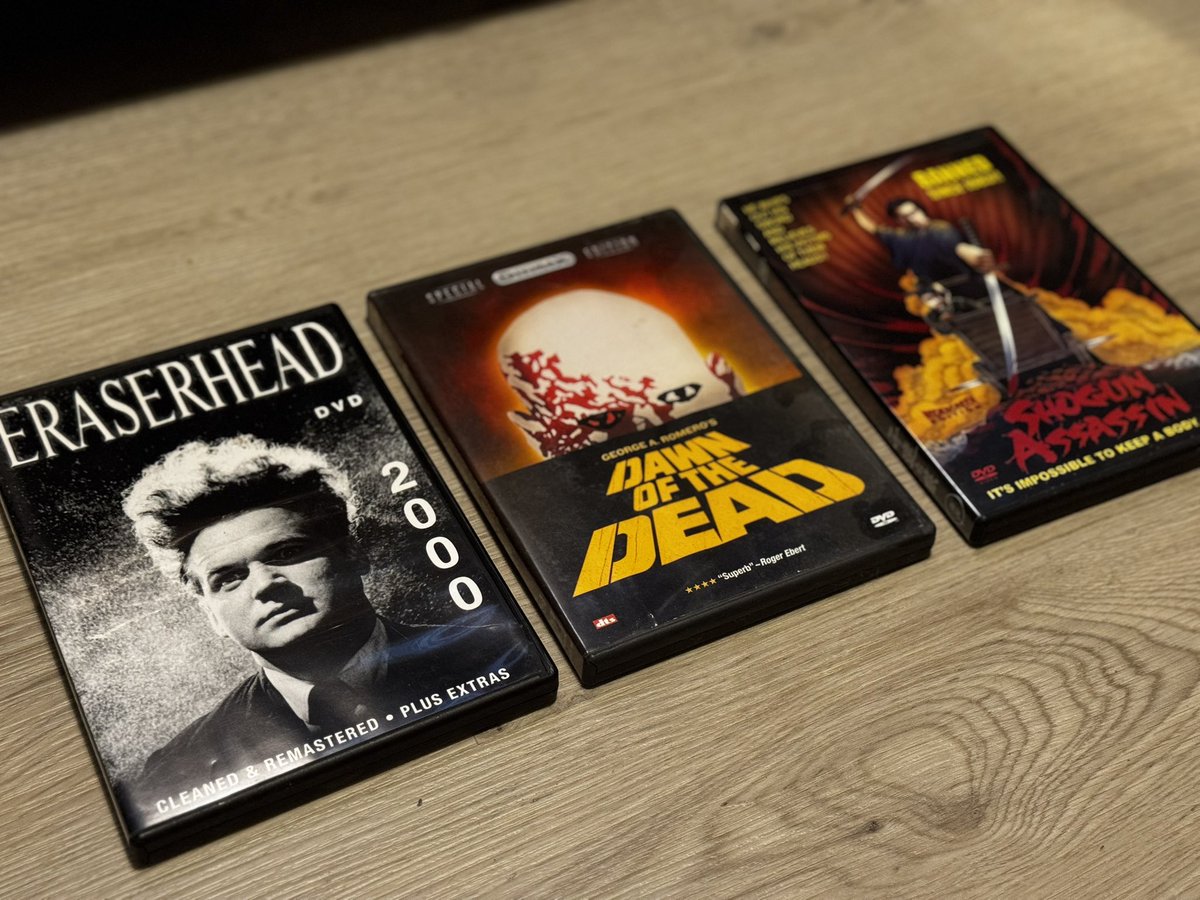 HorrorNeverEnds's tweet photo. Nothing beats physical media! I’m over streaming! 
#Eraserhead #DawnOfTheDead #ShogunAssasin https://t.co/ItRR140YUt