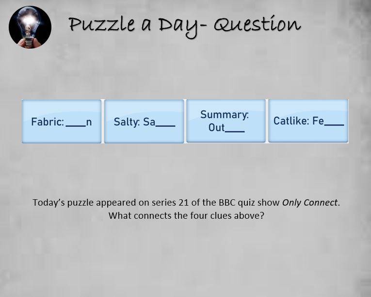 PuzzleADayBlog's tweet image. A Puzzle From Only Connect

#puzzle #puzzles #puzzleaday