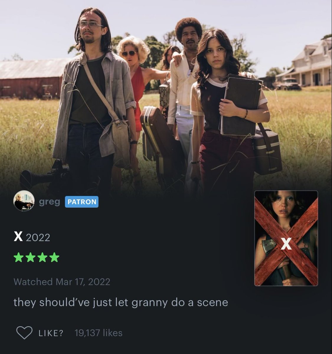 cordaits's tweet image. this letterboxd review for X…lowkey had a point tho😭😭