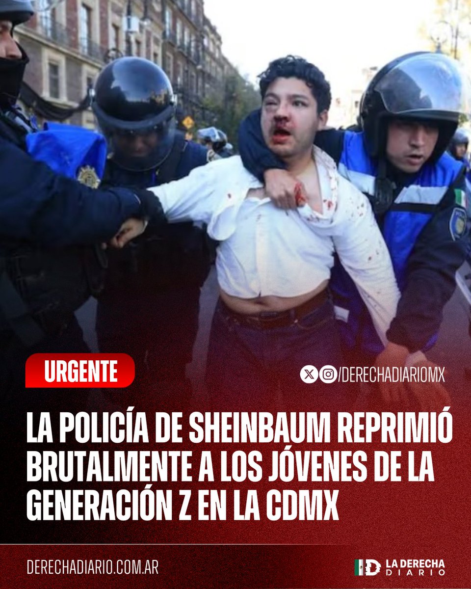 DerechaDiarioMX's tweet image. 🚨🇲🇽 | #URGENTE INDIGNANTE: La policía de la narcopresidente Claudia Sheinbaum reprimió con brutalidad a los jóvenes de la Generación Z arrojándoles gas lacrimógeno y propinándoles golpizas durante la manifestación en la CDMX.