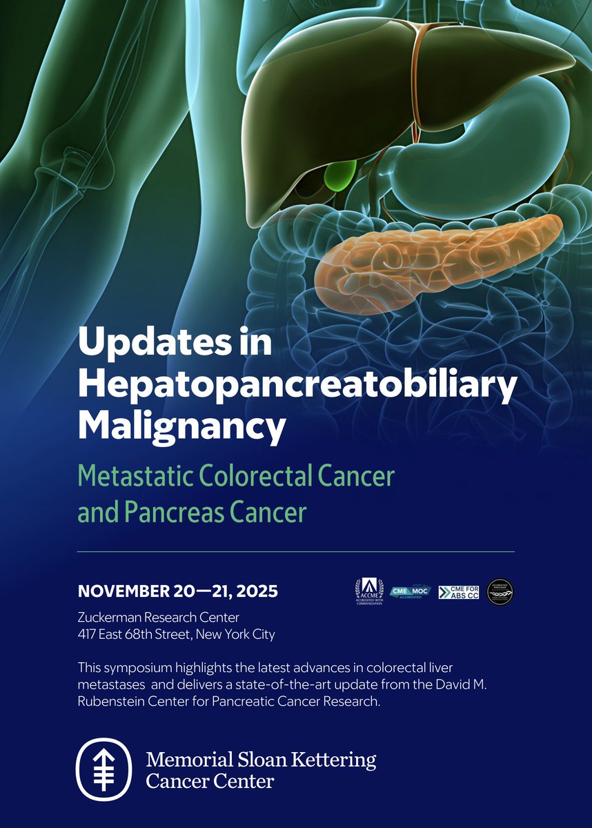 From pancreas to liver, Covering all the guts of innovation 😉

Join us Nov 20–21 at MSK for the Updates in Hepatopancreatobiliary Malignancy Symposium!
🧠 Translational science meets clinical impact
🔗 mskcc.cloud-cme.com/course/courseo…📷

#GIOnc #HPB #PancreasCancer #ColorectalCancer
