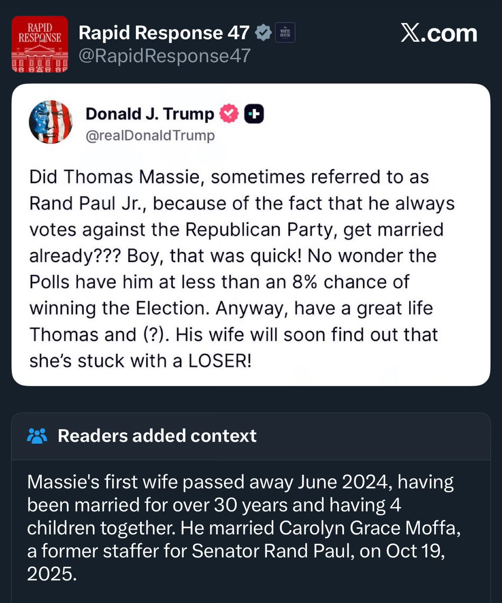 Yikes on the community note for Trump’s post about Massie