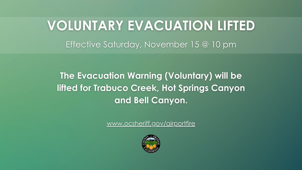 Evacuation update from our partners at the County of Orange.