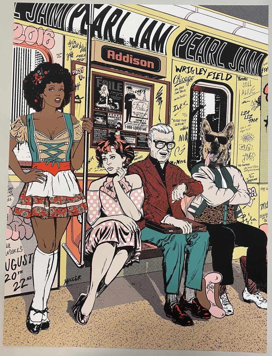 PearlJam's tweet image. Take the Red Line and grab a 2016 Wrigley Poster Variant. 🛤️

🎨: Faile Art

All proceeds benefit the Vitalogy Foundation: pj.lnk.to/AuctionsTP