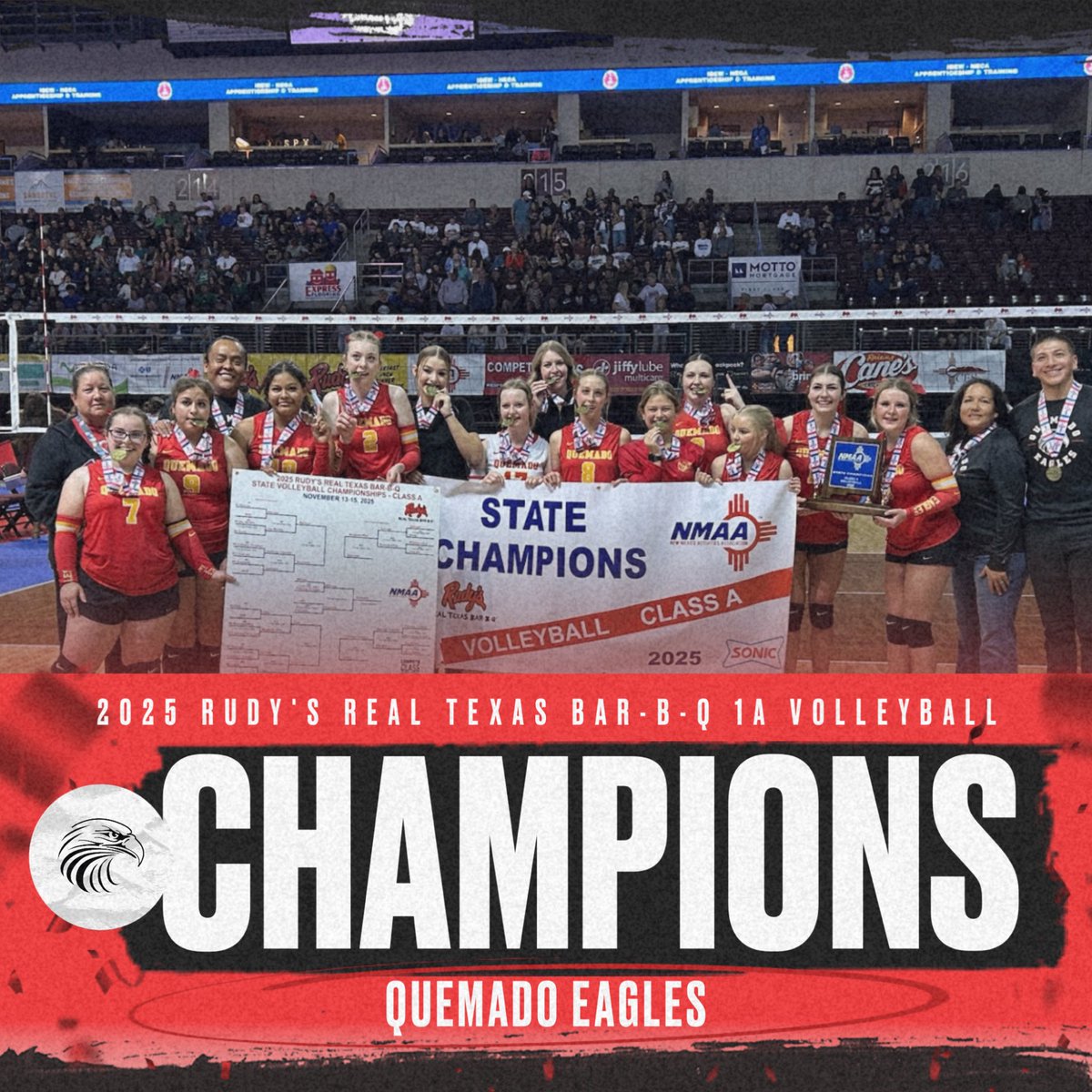 Congratulations to the Quemado Eagles, winners of the 1A Volleyball Title at the 2025 Rudy’s Real Texas Bar-B-Q State Volleyball Championships <a href="/rudysbbq/">Rudy's Bar-B-Q</a>