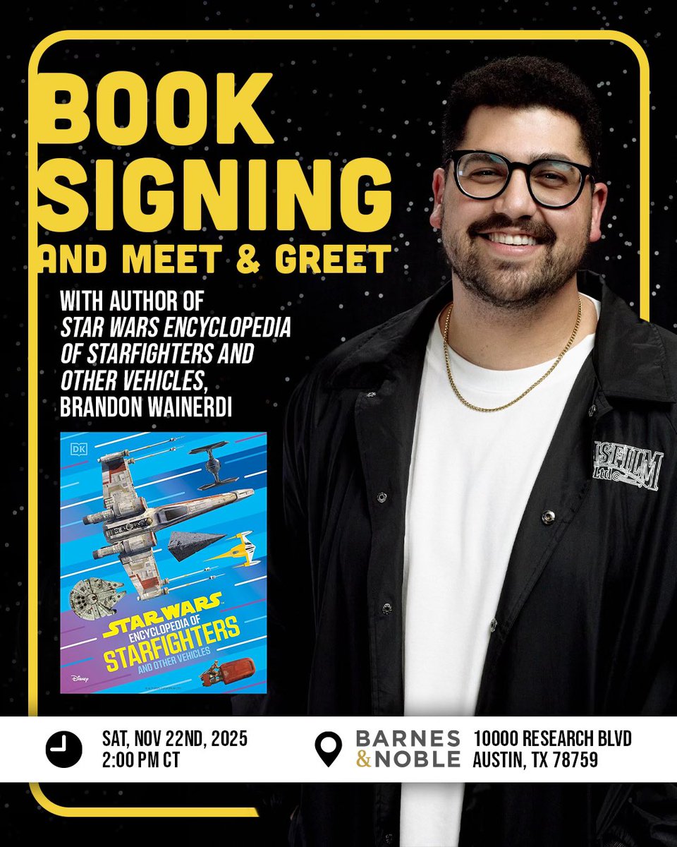 When I was, like, six years old I had my birthday party at Barnes &amp; Noble — so this is really special!

If you live in Austin, TX, come hang out at <a href="/BNArboretum/">Barnes & Noble</a> with me next weekend, and talk about your favorite @StarWars starfighter.

RSVP here: ticketleap.events/tickets/barnes…