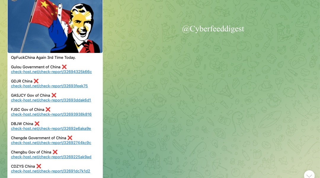 cyberfeeddigest's tweet image. 🔥 Wave of #DDoS Hits Multiple 🇨🇳 Government Sites

#Chinese websites targeted by #DDOS attack:
❌ Gulou Gov — 
❌ GDJR China — 
❌ GASJCY Gov — 
❌ FJSC Gov — 
❌ DBJW China — 
❌ Chengde Gov — 
❌ Chengbu Gov — 
❌ CDZYS China —