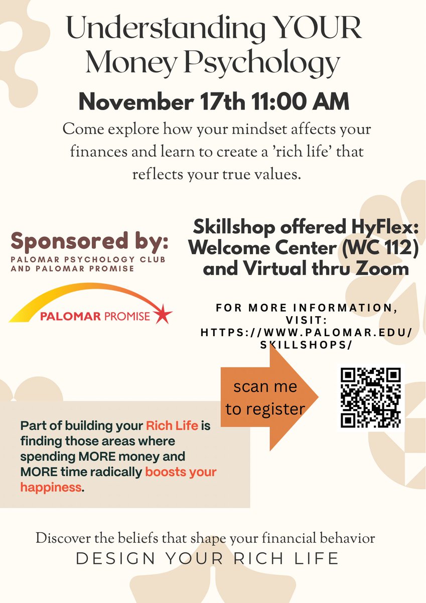 💰 Join our Skillshop: Money Psychology on Nov 17, 11 AM at WC-112/Zoom. Explore how your childhood shapes your money mindset! Register: bit.ly/4qXlG0q