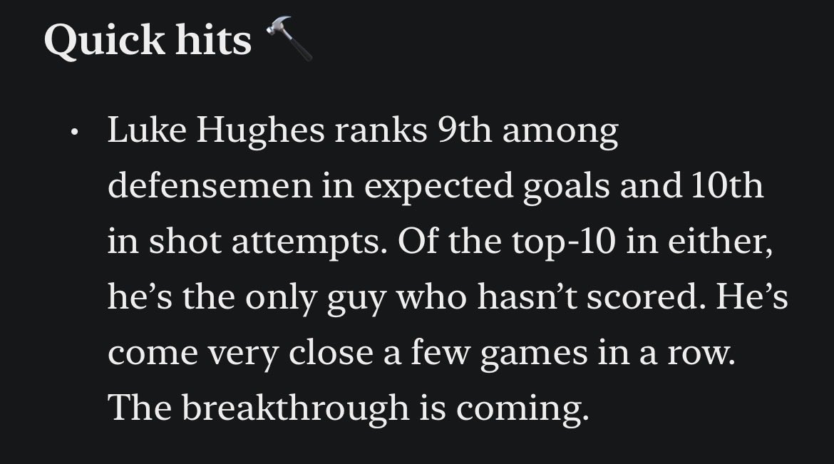 Great to see Luke Hughes finally get his 1st. From yesterday’s <a href="/InfernalAccess/">Infernal Access</a> post: