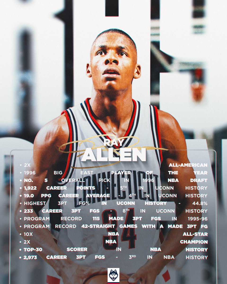 UConnMBB's tweet image. UConn legend. NBA Great. Hall of Famer.

Honoring the undeniable career of Ray Allen tonight in Boston 🙌