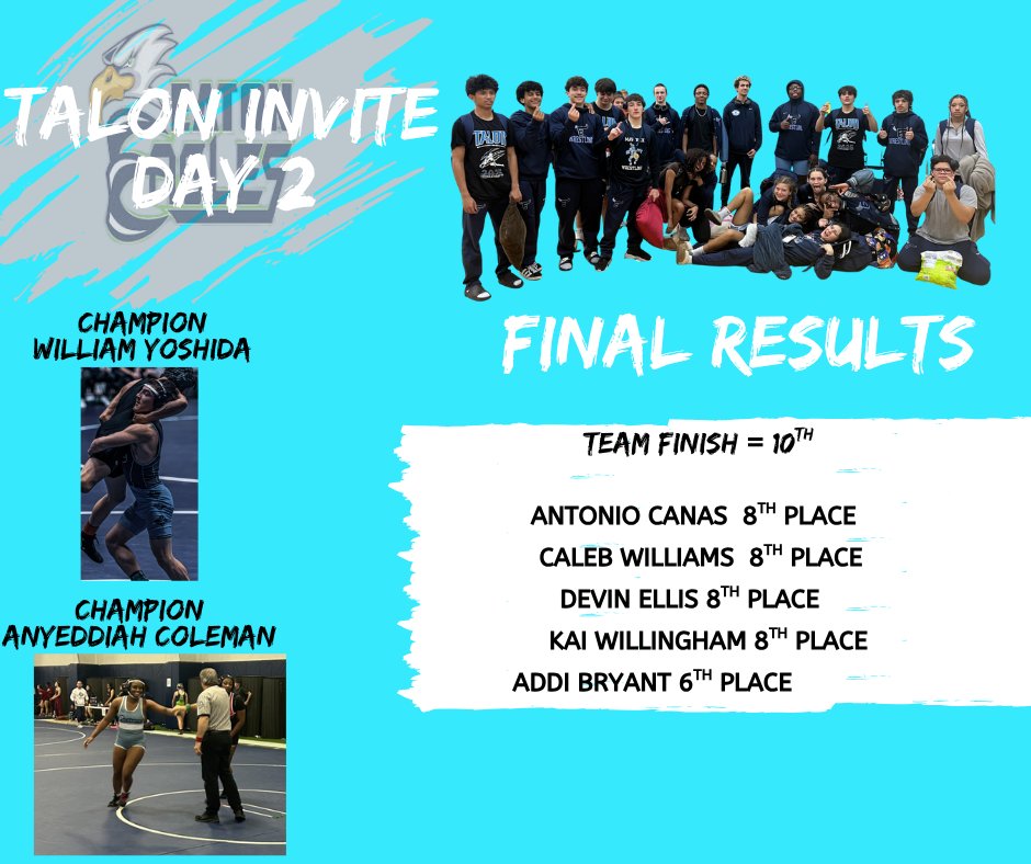 Great day of wrestling from the Mavericks at the Talon Invite. Ended with two champs and several placers and lots of great matches. Up next, Senior night Wednesday against Prosper. See you there. #maverickstyle