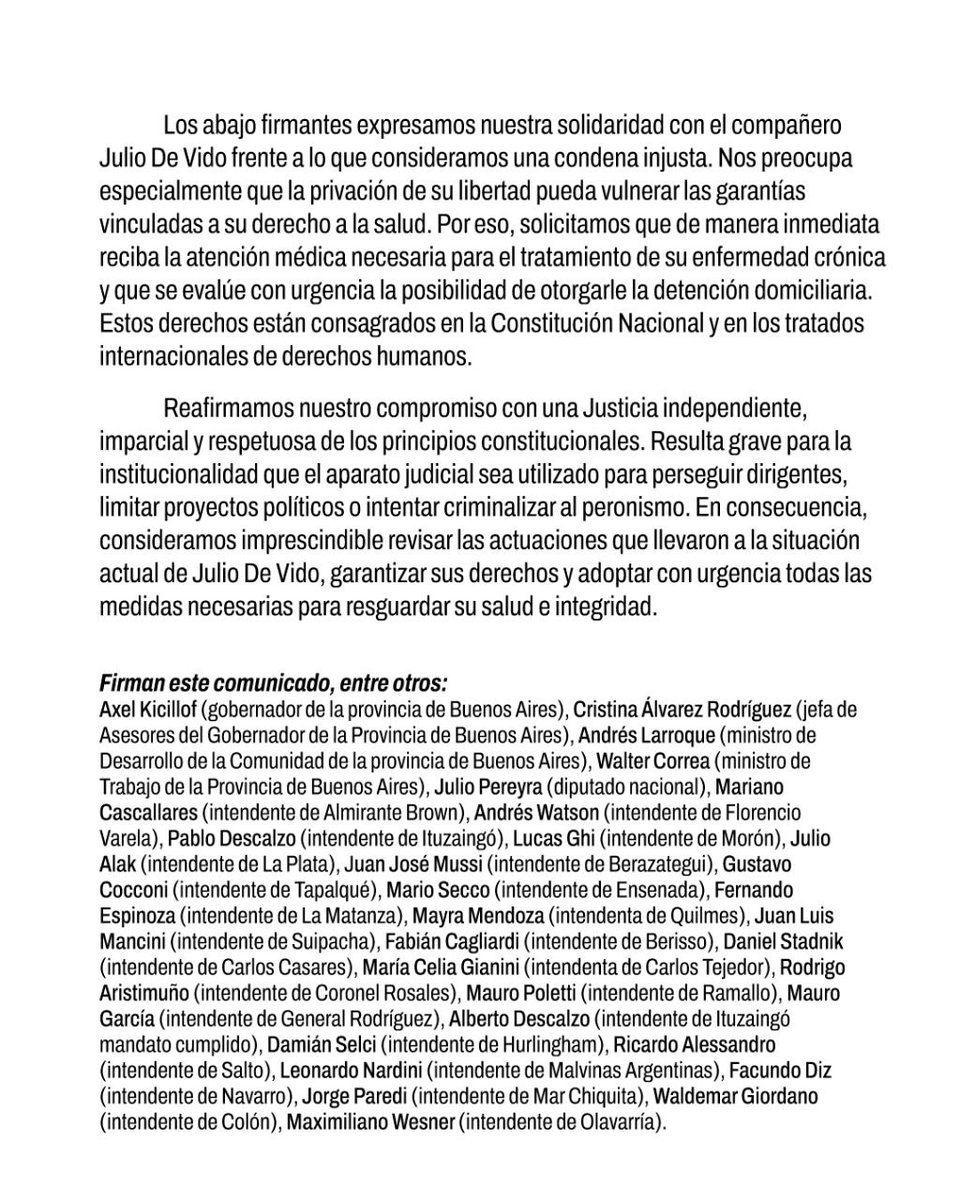 jorgeferraresi's tweet image. Expresamos nuestra solidaridad con el compañero Julio De Vido frente a lo que consideramos una condena injusta. Nos preocupa especialmente que la privación de su libertad pueda vulnerar las garantías vinculadas a su derecho a la salud. Por eso, solicitamos de manera inmediata…
