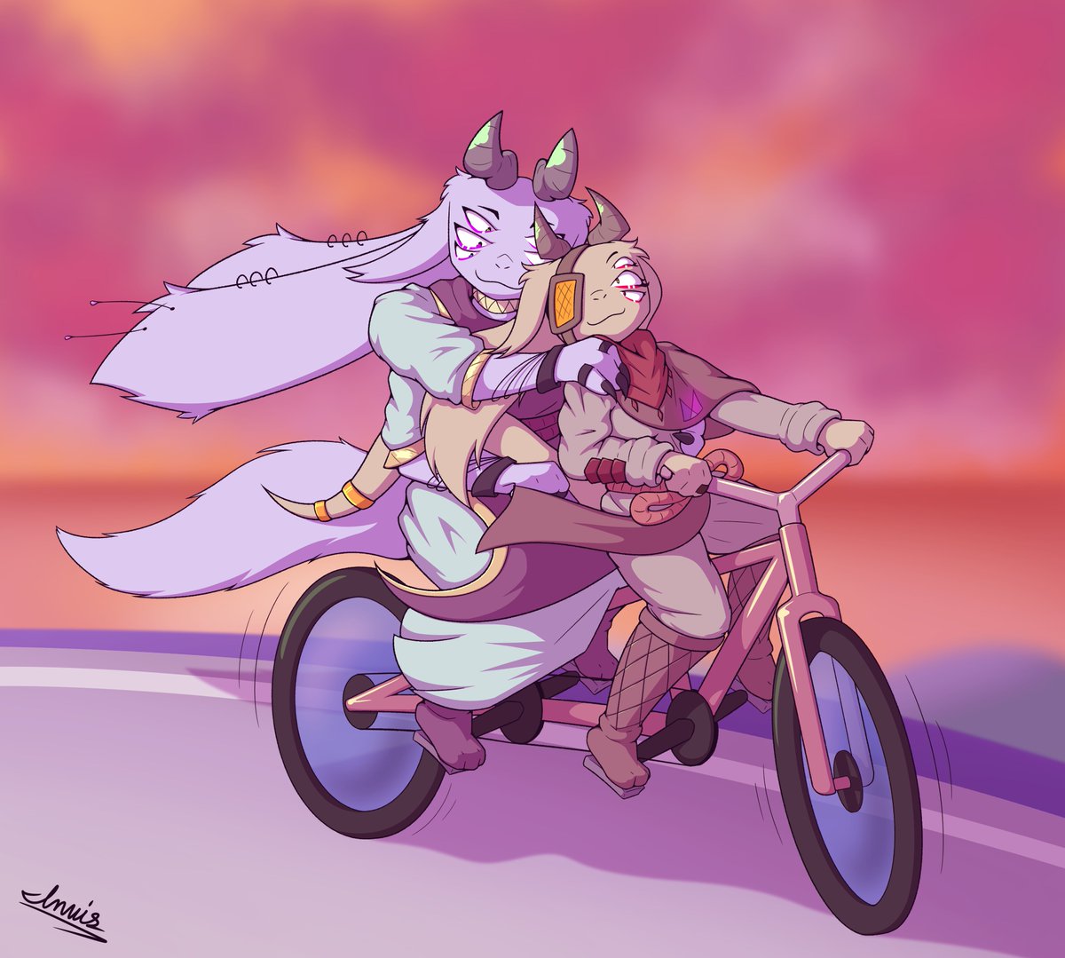 A cute couple of aliens enjoying a bike ride together :P

Gift art for <a href="/Reverent_Ranger/">reverentxranger</a>, of his alien OCs!