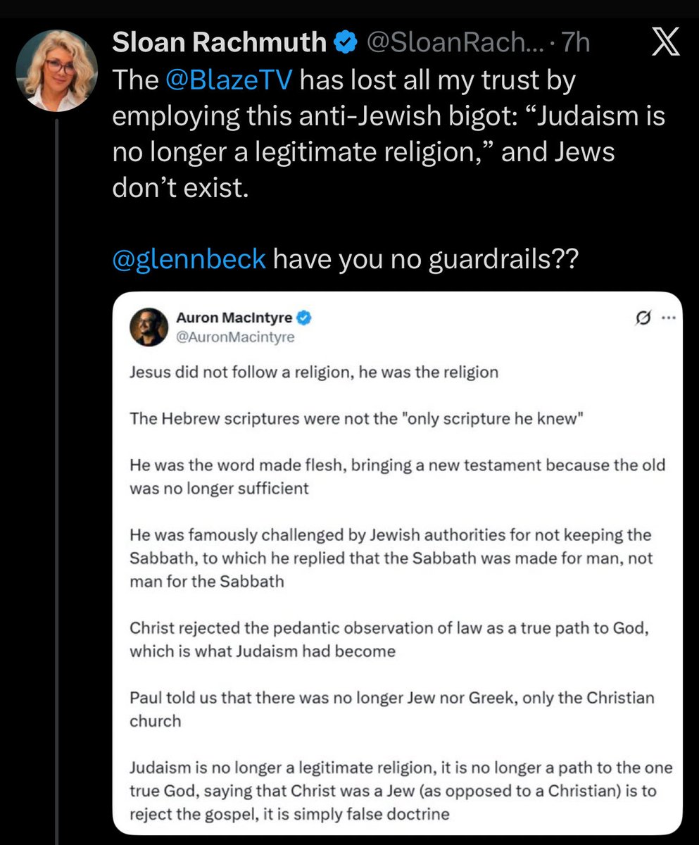 AuronMacintyre's tweet image. So this is a fun lie

As a Christian I believe Jesus is the way the truth and the life, no one comes to  the father except through Christ 

No other religion is a legitimate path to God

Not Islam, or Buddhism, or yes even Judaism

If you think this is “anti-Jewish bigotry” then…