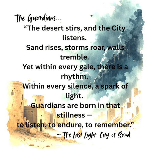 Favosity's tweet image. The  Last Light: City of Sand - "When the greatest storm the desert has ever  known rises to bury the City of Light, two siblings must discover the  balance between strength and stillness to save all they love."  amzn.to/4qYOXaT