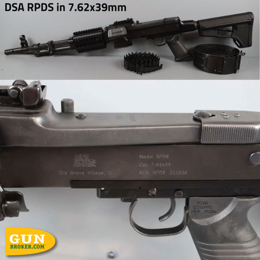 GunBroker's tweet photo. 🎯 #SlingLedSaturday — DSA RPDS in 7.62×39mm
🔗 View photos &amp; specs: https://t.co/EN00yrp6JD
Modern performance meets classic AK power — the DSA RPDS delivers precision, reliability, and that unmistakable 7.62×39 punch.

#DSA #RPDS #GunBroker https://t.co/Vf74fvWgM6