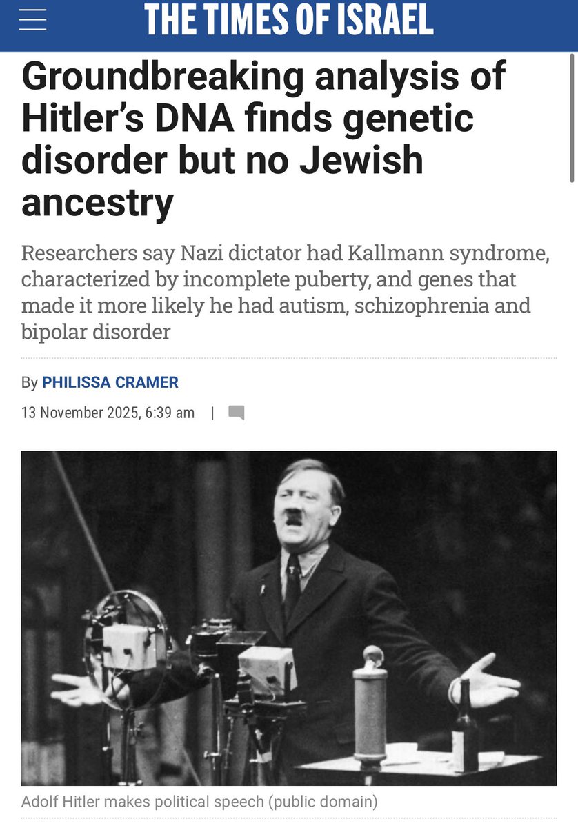 JewsFightBack's tweet image. 🚨 BREAKING

Decades of lies just collapsed.

For years, people pushed the false claim that Hitler had Jewish ancestry. That ends now.

A new forensic report confirms it. DNA taken from Hitler’s own blood, recovered from the couch where he killed himself, shows zero Jewish…
