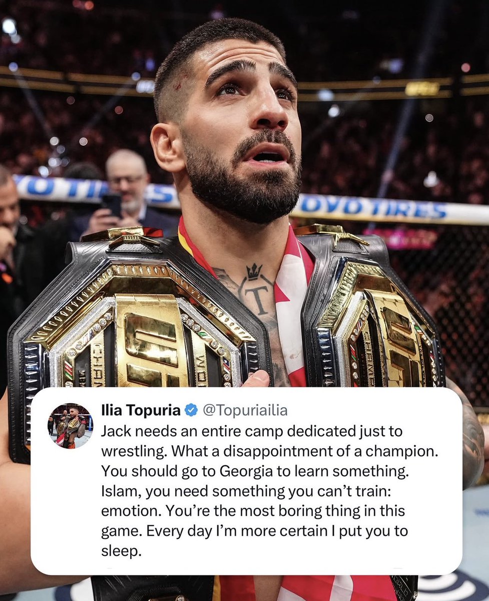 BMFTALK's tweet photo. Ilia Topuria sends a message to Islam Makhachev and JDM after UFC 322 👀
#ufc #ufc322 #mma #iliatopuria #islammakhachev #jdm #fyp #viral #trending https://t.co/jk3nZAlQnK