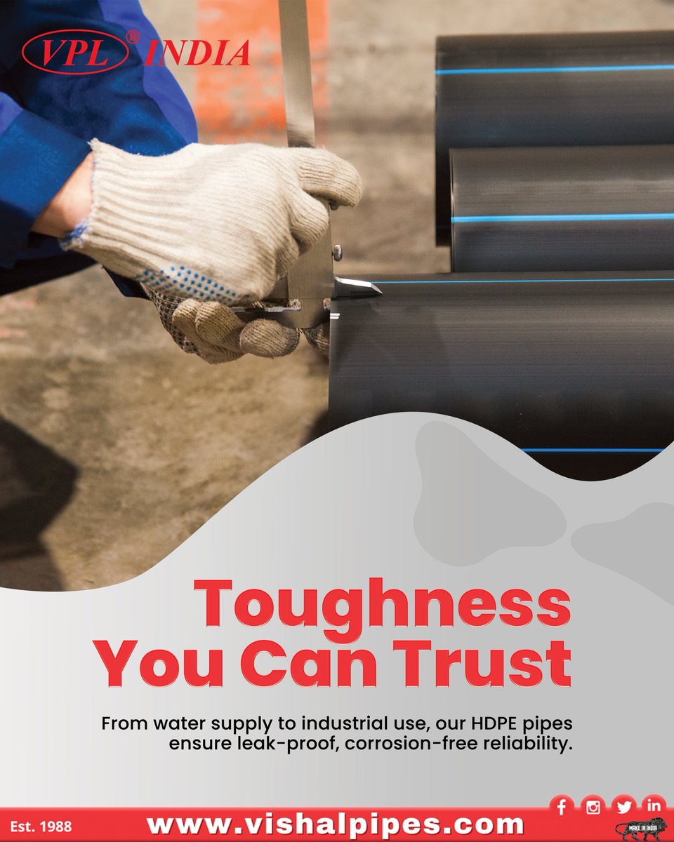 VishalPipes's tweet image. Precision-tested for durability and built to perform in every condition. Vishal Pipes delivers strength, reliability, and long-lasting flow efficiency you can trust.

#VishalPipes #HDPEPipes #PipeSolutions #IndustrialQuality #LongLifePipes #CorrosionFree #MakeInIndia