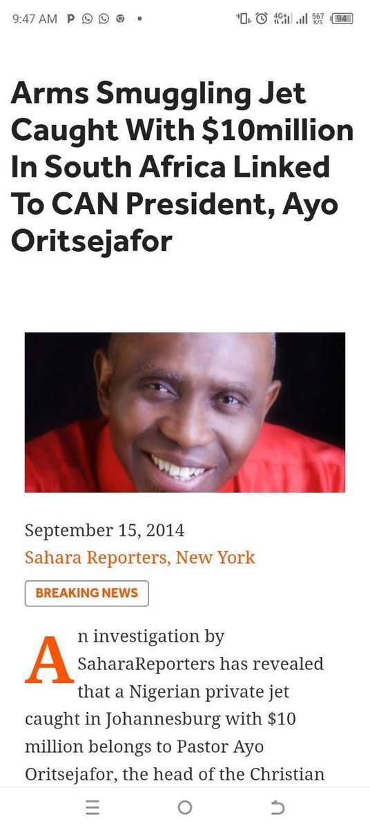 xagreat's tweet image. CAN President Ayo Oritsejafor was caught in South Africa trying to smuggle weapons worth $10 million for Christian terrorists in Nigeria.

Christian terrorism has bring going on for long in this country.