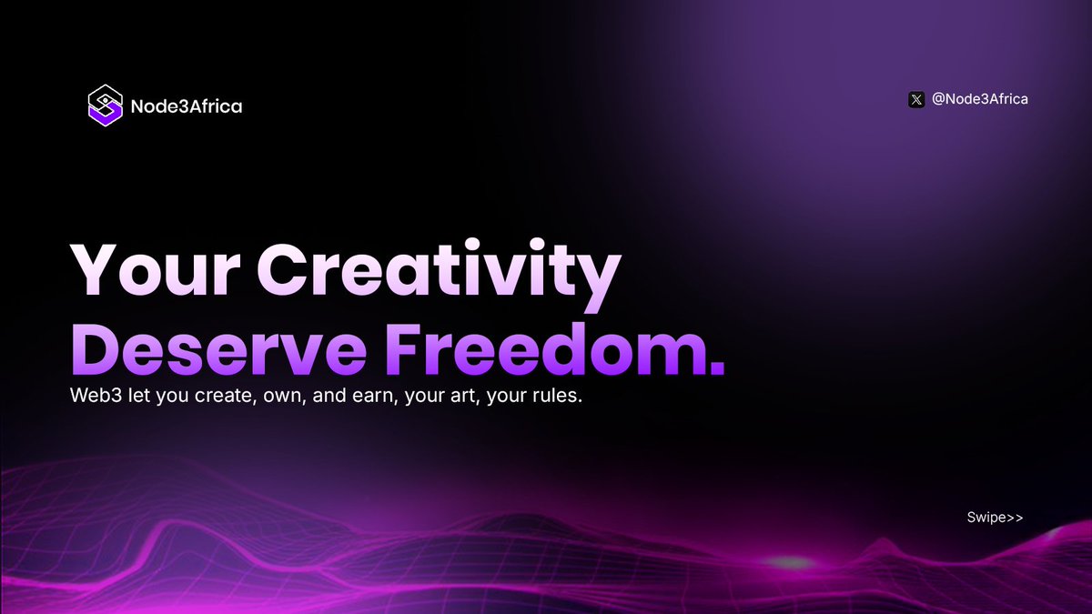 Web3 gives you the power to create, own, and earn without limits. Your art stays yours... no middlemen, no barriers.
Through Node3Africa, creators gain the tools and knowledge to thrive in this new digital world.
Your art, your rules... your future starts here.