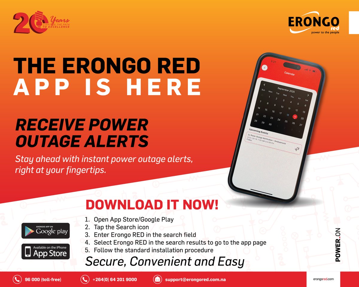 🔔🔔 Stay informed with real-time power outage notifications. 

#ConnectedLiving #ErongoREDApp