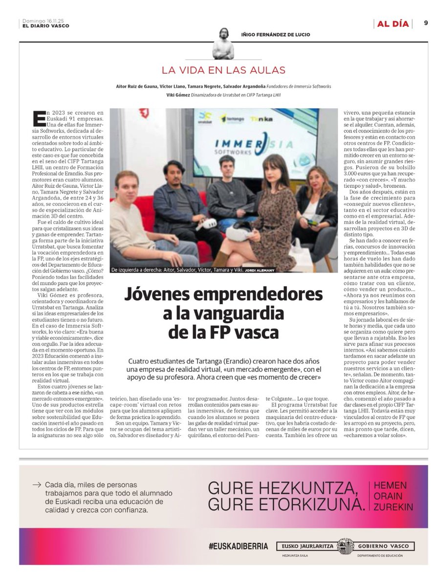 Jóvenes emprendedores a la vanguardia de la Formación Profesional vasca. elcorreo.com/sociedad/educa… vía <a href="/elcorreo_com/">El Correo</a> <a href="/diariovasco/">El Diario Vasco</a> <a href="/URRATSBAT/">URRATSBAT</a> <a href="/ImmersiaSoft/">Immersia Softworks</a>