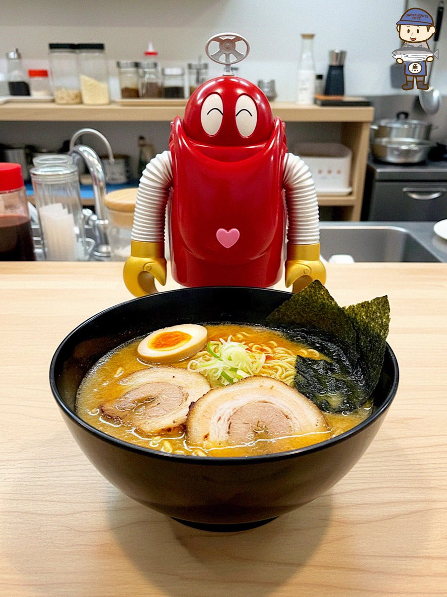 unclebootstoys's tweet image. 寒い日、雨の日、曇りの日には、温かいラーメンが最高！🍜😋かわいいロボコンと一緒に食べれば、きっと元気が出ますよ！🤖🥰
#ロボコン #Robocon #がんばれロボコン #GanbareRobocon #ラーメン #拉麺 #ザクタス #Zactas #弘進ゴム #KohshinRubber