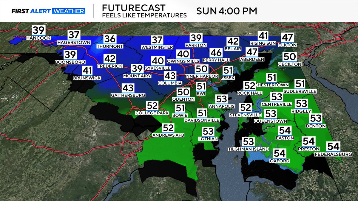 CutterMartin's tweet image. 🎢_____

Roller coaster leaves the tracks Sunday afternoon. Sunday’s warmest weather will iccur early in thw morning. Then, will steadily fall later in the afternoon. Looking at wind chills in the 30s north-metro by 4 p.m. COLD heading home from @Ravens game watch parties.