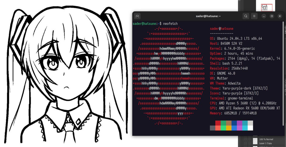 saderuuu's tweet image. first miku doodle made entirely on linux!!
she is annoyed wayland still barely works