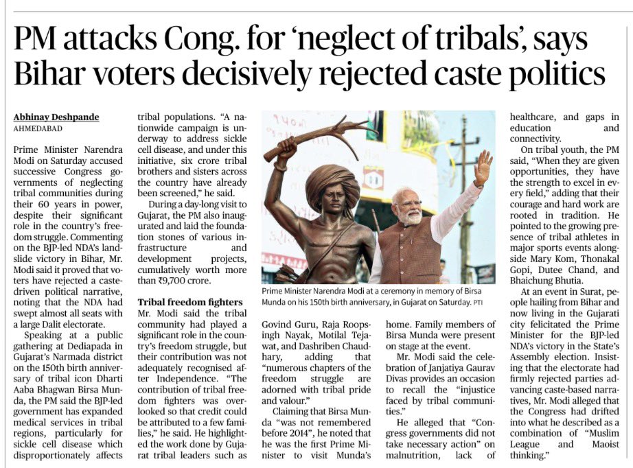 PM Modi attacks Congress over tribal issues, says Bihar verdict rejected caste politics