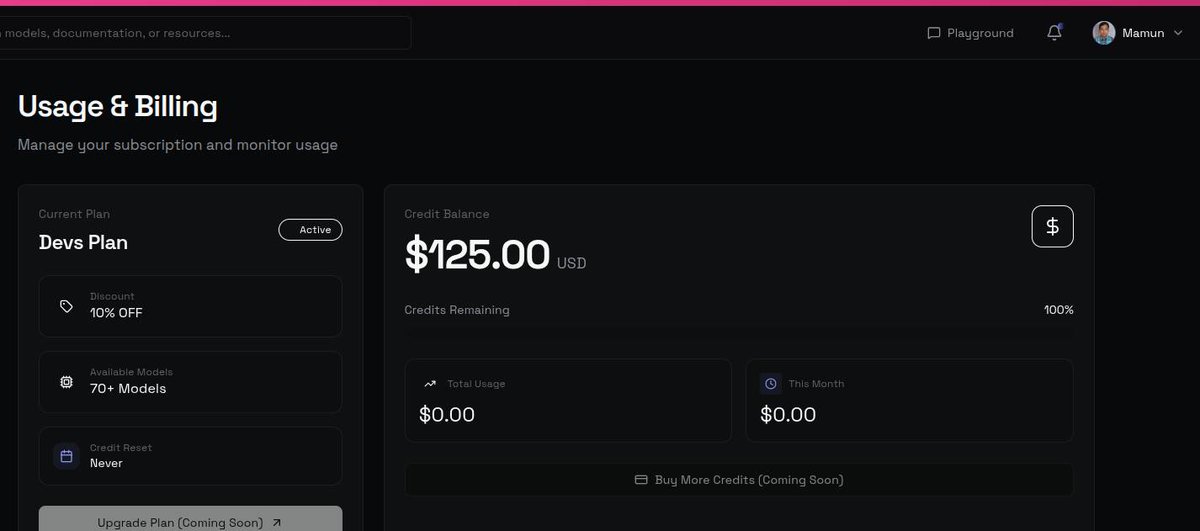 iamvkymunir's tweet image. 📷 Grab $125 in FREE API Credits — No Catch!
I just found a crazy good deal… you can unlock 70+ premium AI models right now, including:
📷 GPT models
📷 Claude
📷 Tons of other powerful AI tools
All 100% free to start. Just sign up, get your API key, and play with the tech.
No…