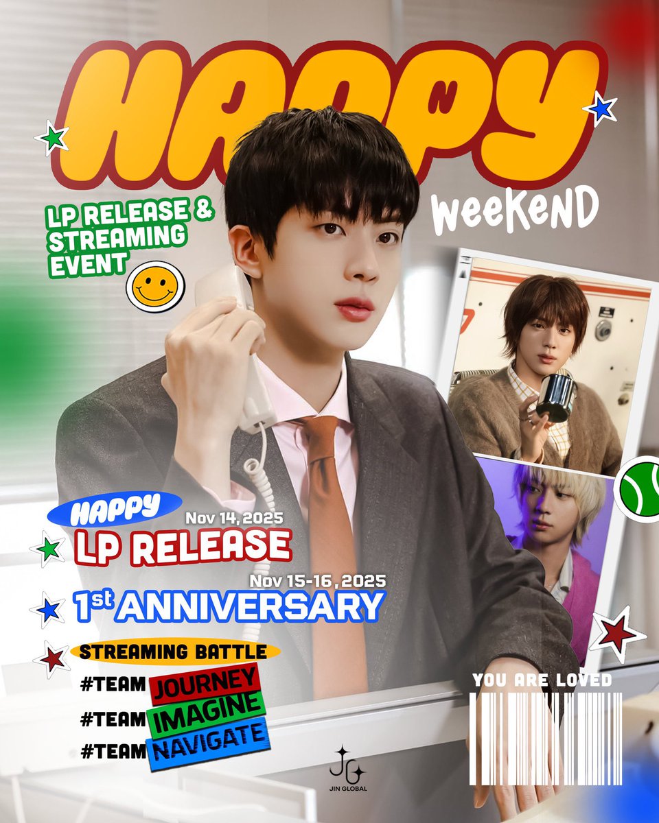 seokjin_updates's tweet image. D2 | HAPPY WEEKEND ANNIVERSARY EVENT 🪩⚔️

@seokjin_updates is in #TeamJourney ❤️

Start streaming using the playlists ☻
🔴 SP: bit.ly/3JACABl
🔴 YT: tinyurl.com/3cd6ba4p
🔴 YTM: tinyurl.com/4jfbzrrt
🔴 AM: bit.ly/44cj3xT

#HAPPYWEEKENDEVENT…