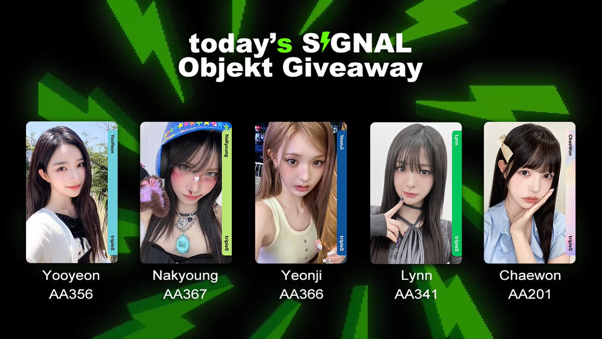 tripleS objekt giveaway to celebrate the start of Binary02 season 🥳

5 winners!
Yooyeon AA356
Nakyoung AA367
Yeonji AA366
Lynn AA341
Chaewon AA201

Rules:
- Like + RT
- Reply your ID

Ends Nov 20th at midnight KST