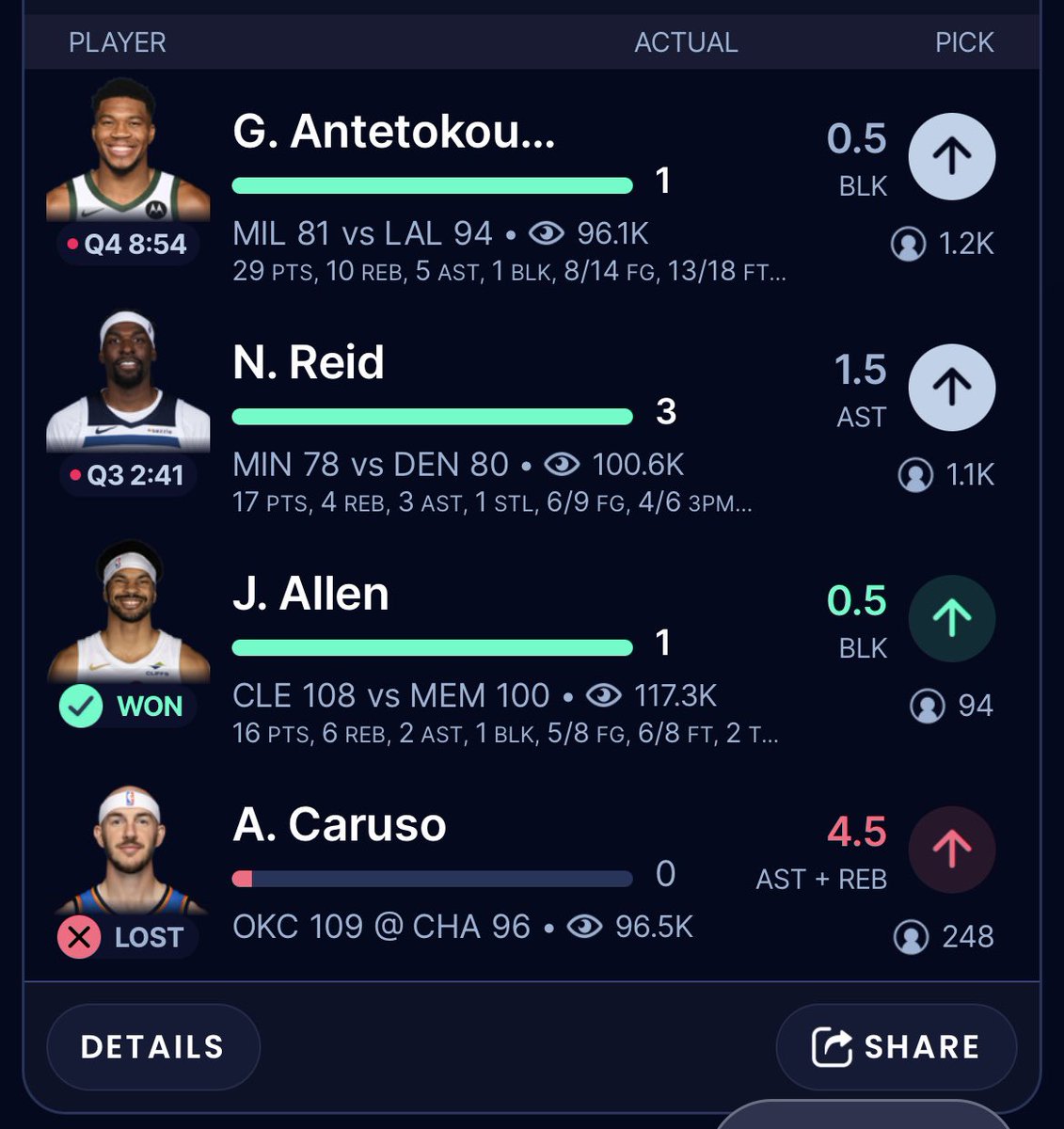 QSPICKS333's tweet photo. @SleeperHQ @SleeperPicksHQ 
Caruso only played 2 mins in the first half of the game, was injured in the first quarter. no reboot? https://t.co/5G64bHkloP