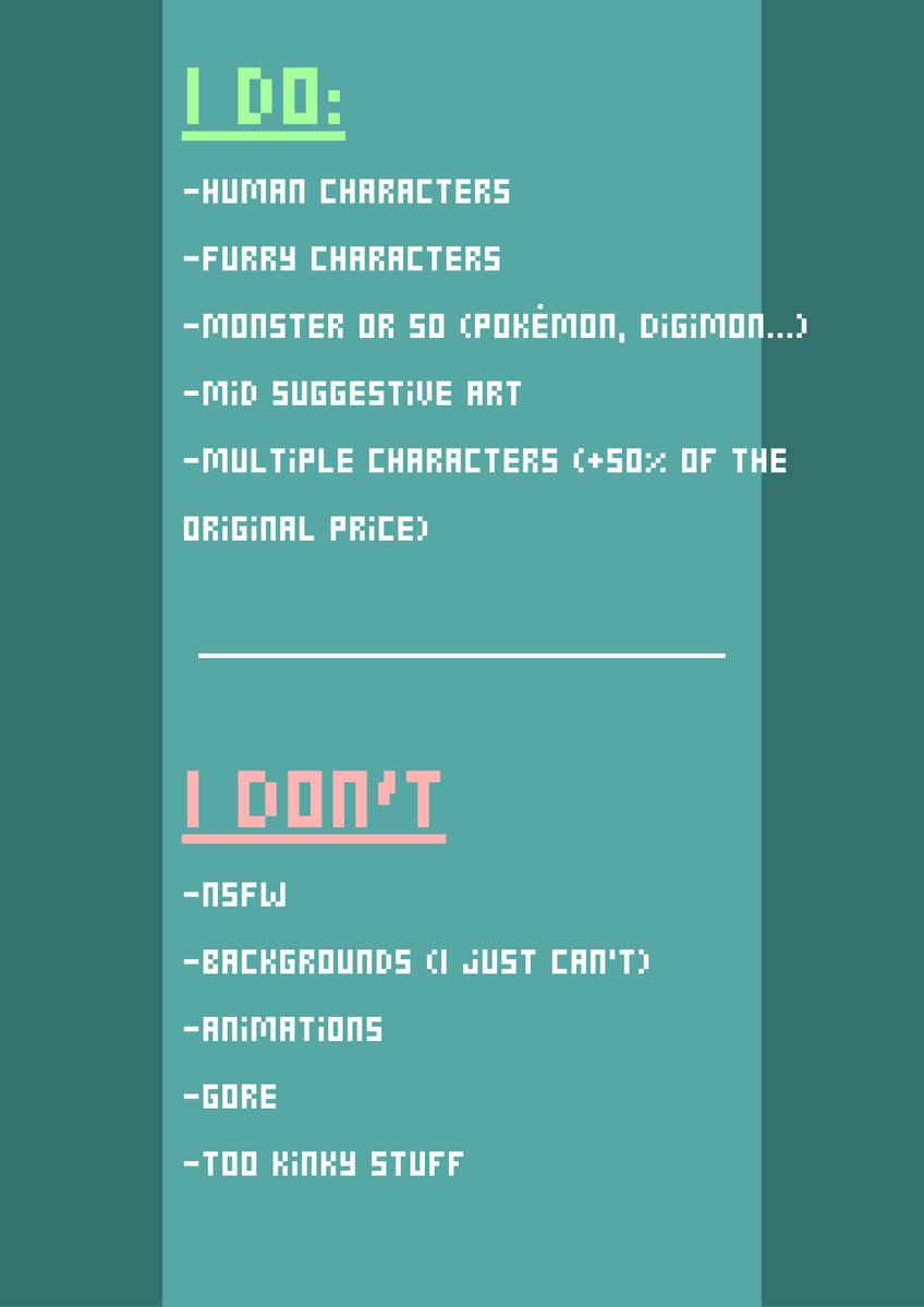 icekloak's tweet image. So... I'm opening c0mmissions after a while.

I don't have slots or anything, but I plan to close it in December (or early, it depends), so it'll be limited.

The payment method is Paypal, the prices are in dollar.

Send me a dm here or in discord (icekloak) if you're interested!