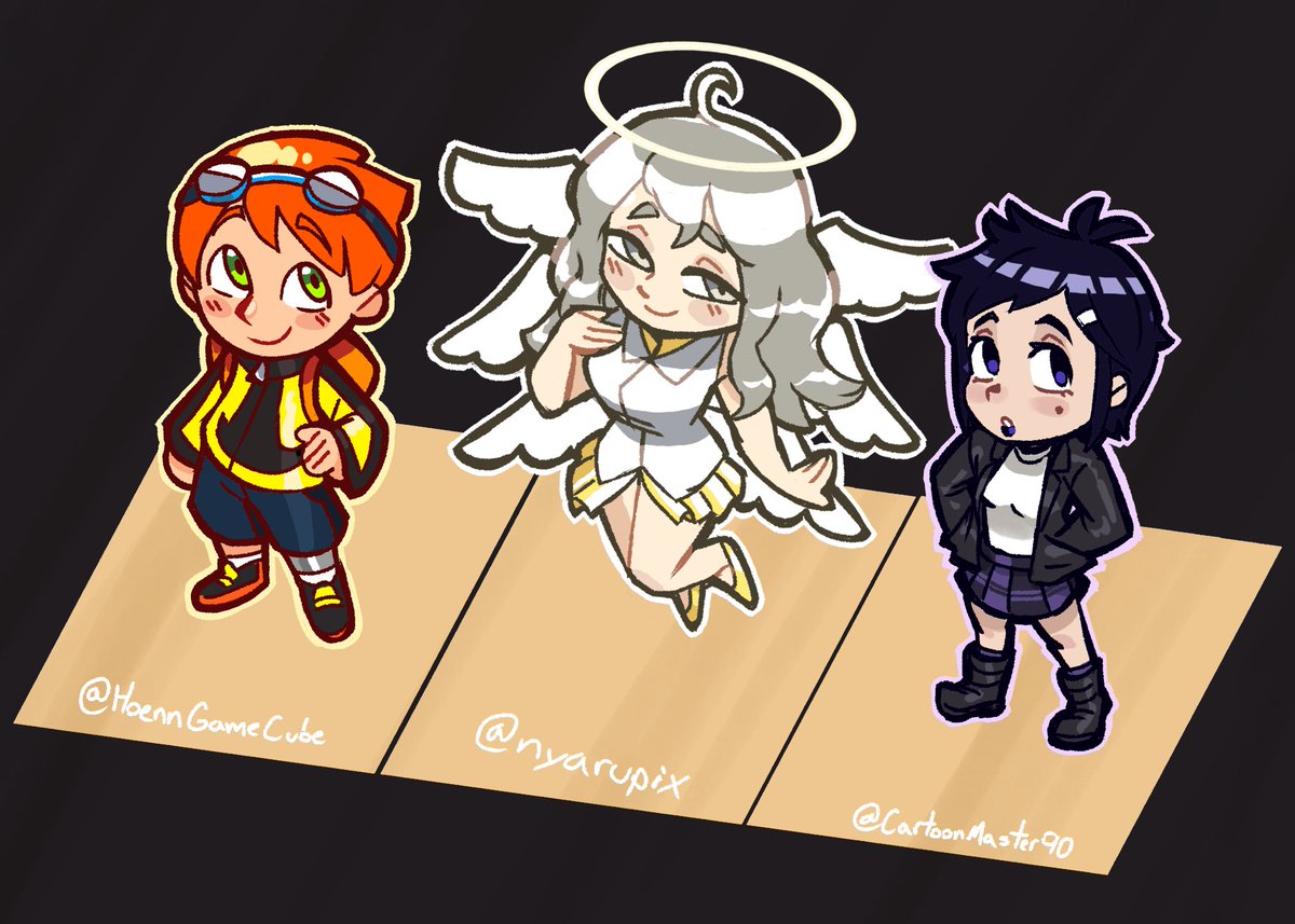 OCs de: <a href="/HoennGameCube/">⚡️New Rotomango🥭</a> , <a href="/nyarupix/">NyaruVT 👽🐈😵‍💫 -comisiones pixel art-</a> y <a href="/CartoonMaster90/">CartoonistMaster90</a> 
❤️❤️❤️