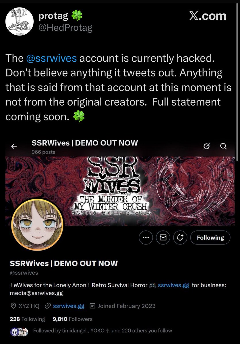 ssrwives's tweet image. This account is not hacked. It is with the rightful owner. Unfortunately the former employees working on SSRWives @HedProtag (David Cortes Jr.) and @hope_indecay (Sarah Balda) as well as others have been terminated due to malicious behavior. They are currently attempting to…