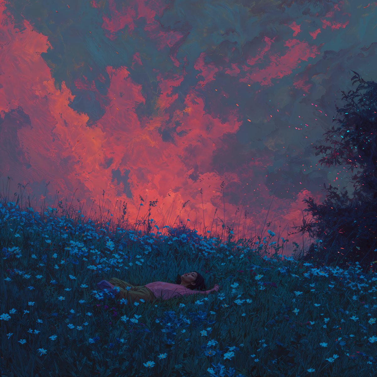 New drop by Sneketoshi (Matt Stamper) on <a href="/objktcom/">objkt</a>. 

“Girl under the Pink Sky”
She is at peace
7 editions 
7 xtz