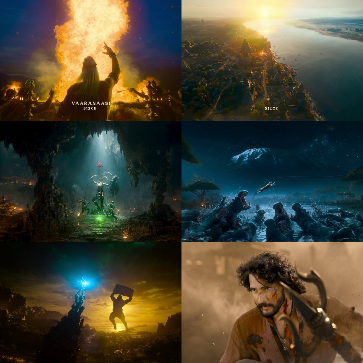 SadaaShree's tweet photo. Chinnamasta Devi,  Hanuman,  Rama killing Kumbakarna, Mandakini descending,  Varanasi,  shots of Africa and above all Rudra seated on Nandi with Trishul. 

The Pauranic lover in me fully satisfied.  

Bring it on @ssrajamouli.

#varanasi teaser. https://t.co/HTJM2FLdTv