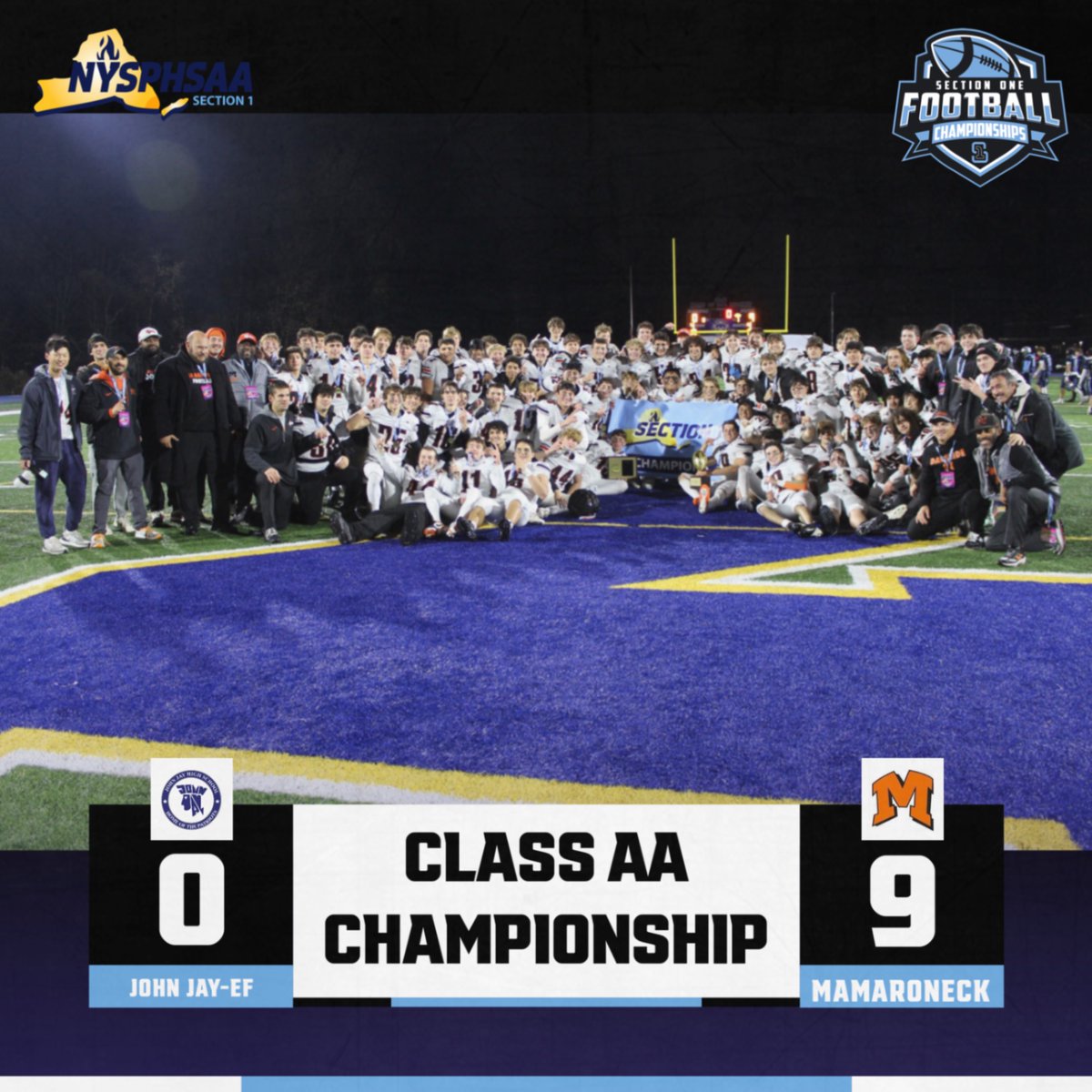 SecOneAthletics's tweet photo. Mamaroneck captured the program's first Section I tournament title in program history with a 9-0 victory over John Jay-East Fishkill to cap 2025 Championship Weekend at Mahopac High School.

@mhsvarsitysport @MamaroneckED https://t.co/ZTueplyL8P