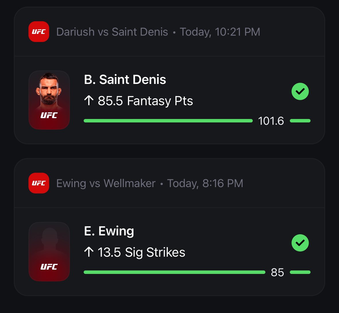 Key3Picks's tweet image. Ewing O 13.5 SS ✅
BSD O 85.5 FP ✅
BSD O 58.55 FS (PrizePicks) ✅

cash this betr slip 💰

#UFC322