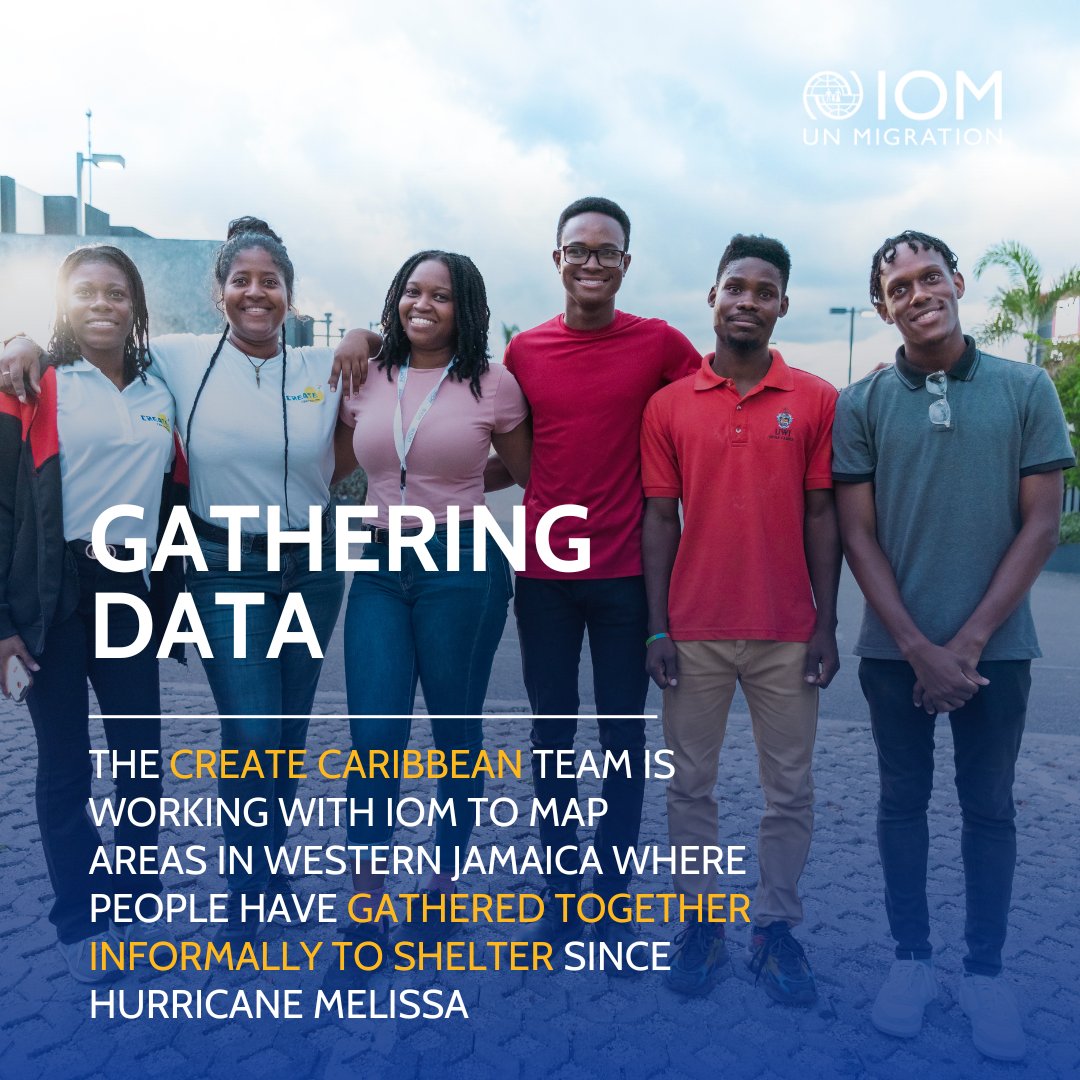 #Jamaica As part of IOM’s data collection activities, we have teamed up with <a href="/CreateCaribbean/">Create Caribbean</a>  of <a href="/UWImona/">The UWI Mona Campus</a>  to do a rapid mapping with #DTM of areas where host communities are housing families that have been displaced from their homes. 
#HurricaneMelissa #DataForDecisions