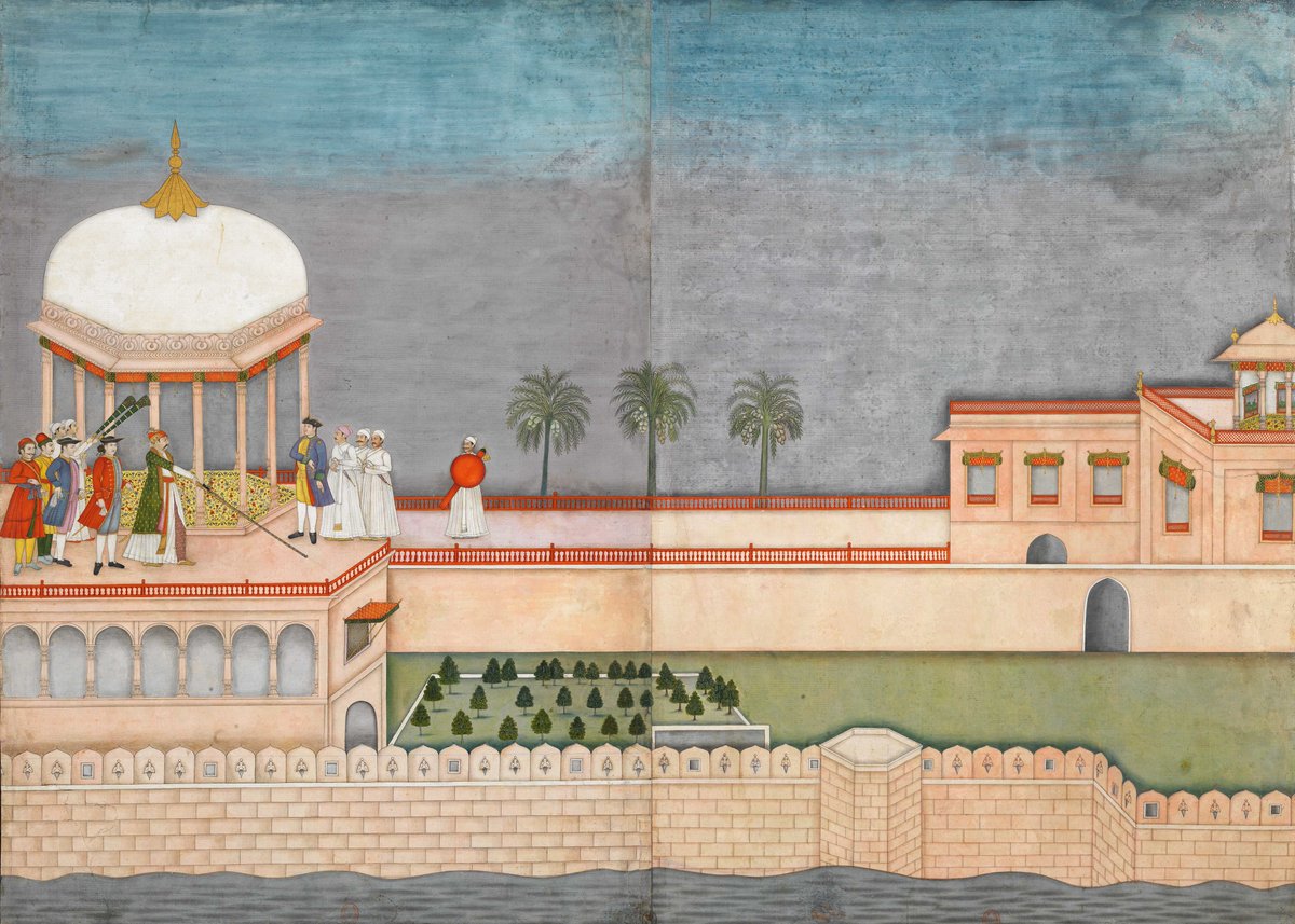 hemantsarin's tweet photo. Nawab Shuja-ud-Daula of #Oudh on a terrace testing a long Musket, surrounded by a small group, incl Europeans, among whom is perhaps Jean-Baptiste Joseph Gentil Around 1765 frm @laBnF #History #Art #Lucknow @ssharadmohhan @PunjabiRooh @SamDalrymple123 @dpanikkar @mukhoty @JAJafri https://t.co/Xwv8awf16B
