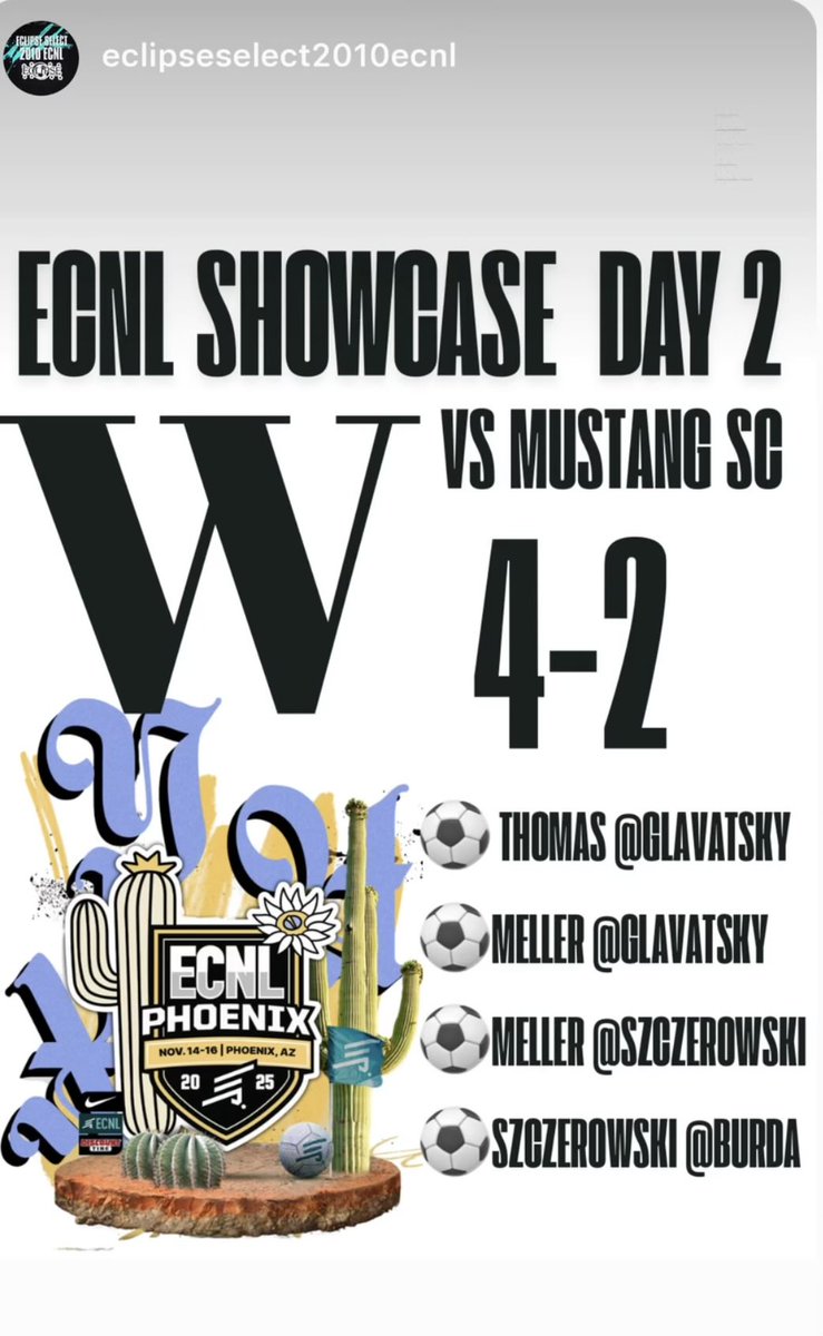 D_Meller2028's tweet image. Great to put away 2 goals and add a shared assist in our 4–2 win over Mustangs ECNL today. Proud of the team performance and excited for the final day at @ECNLgirls PHX 🌵⚽️

@EclipseSelectSC @eclipse2010ecnl @PrepSoccer @ImYouthSoccer @TheSoccerWire @TopDrawerSoccer

#ECNL…