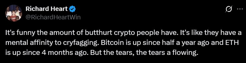 Well, we hold your assets Richy, which are around 85-90% down: closer to 95-98% if you’re holding HEX. Also, most altcoins are down significantly against Bitcoin and Ethereum.