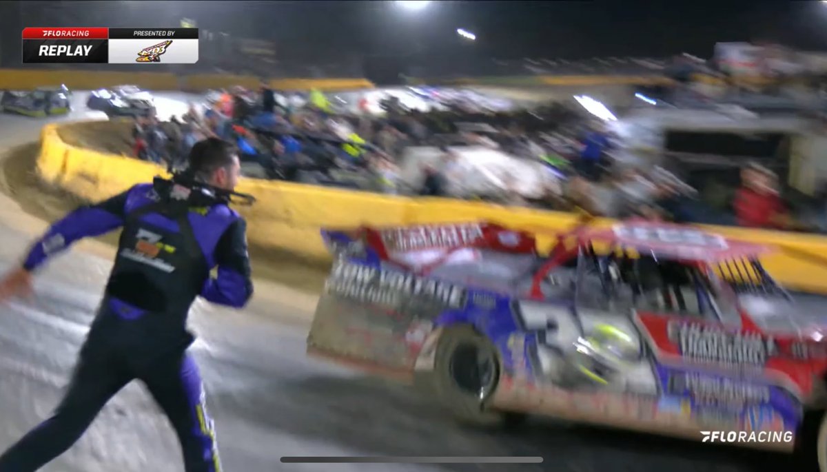 Big Sexy is, uh, big mad 😅

Helmets thrown. Feelings hurt. Bobby Pierce 19th to 2nd — needing to finish 7th should Davenport win for the Flo Night title — and his left-rear goes flat!

More mayhem at Senoia 😳